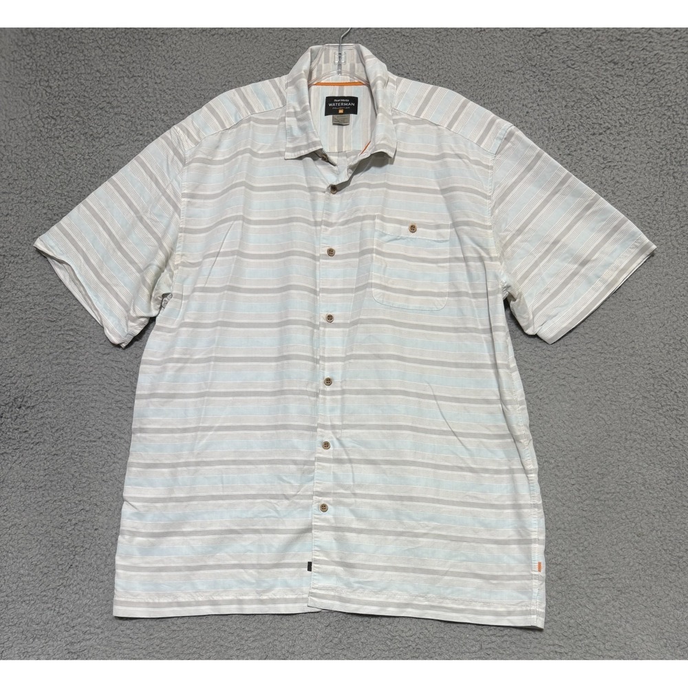 Quiksilver Waterman short sleeve button up striped shirt Mens Size XL